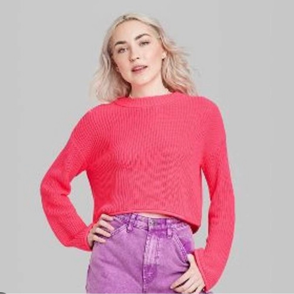 Hot pink cropped knit sweater